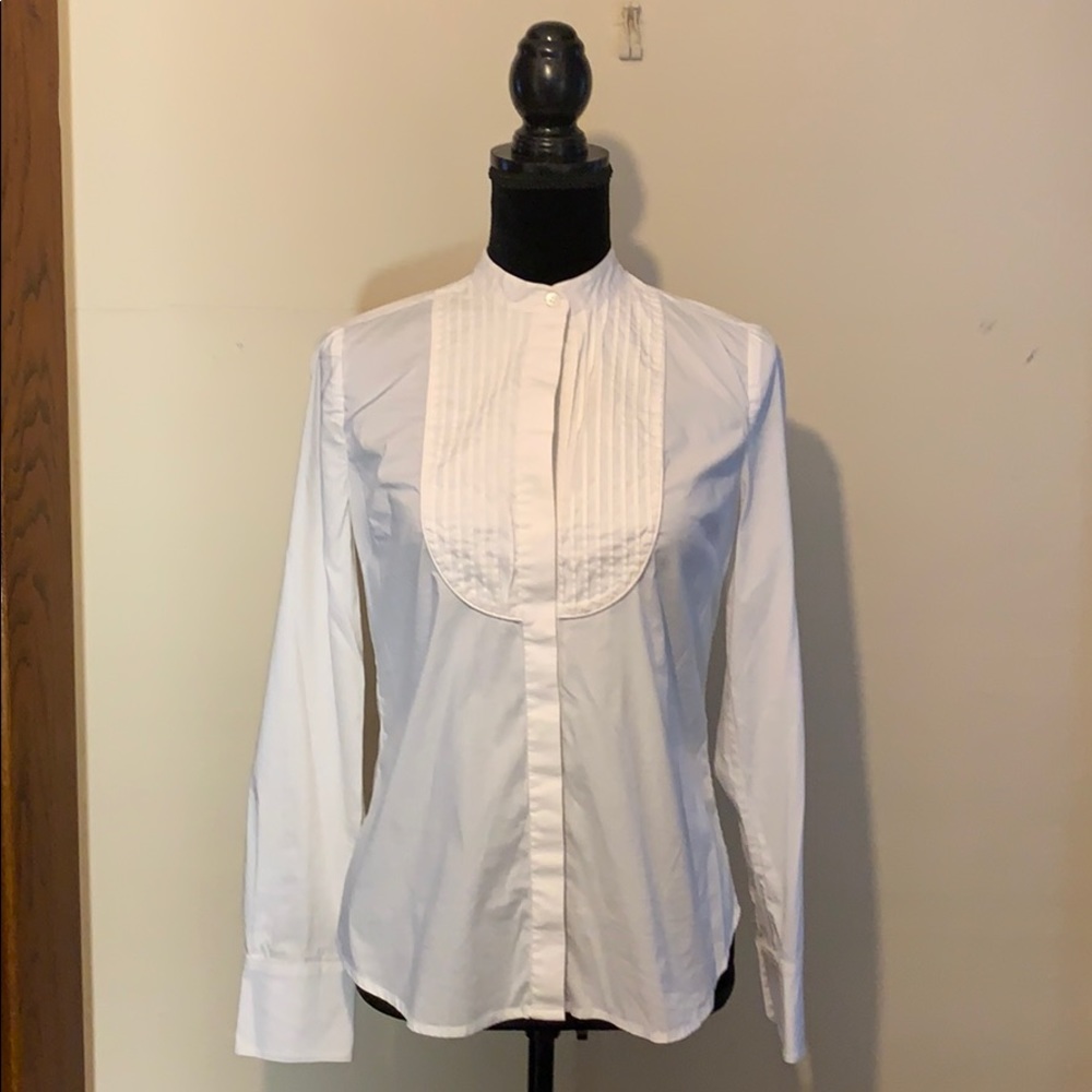 BCBG tuxedo style white shirt, S